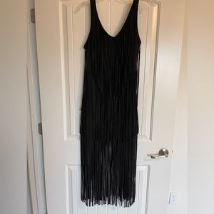 Black Suede/Fringe maxi dress